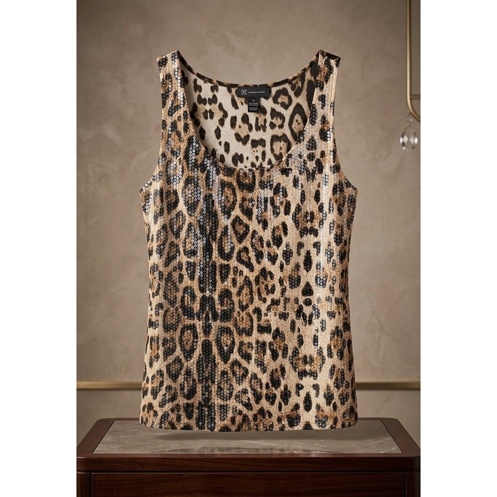 INC International Concepts Sequin Leopard Tank Top Womens XL NWT Chic Sparkle